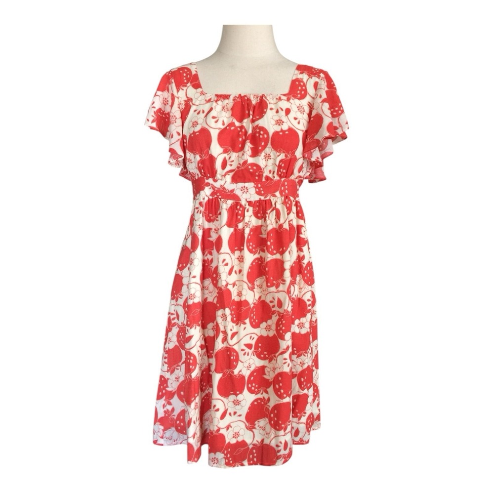 ModCloth Apple Print Flutter Sleeve Dress Size M - Picture 2 of 6
